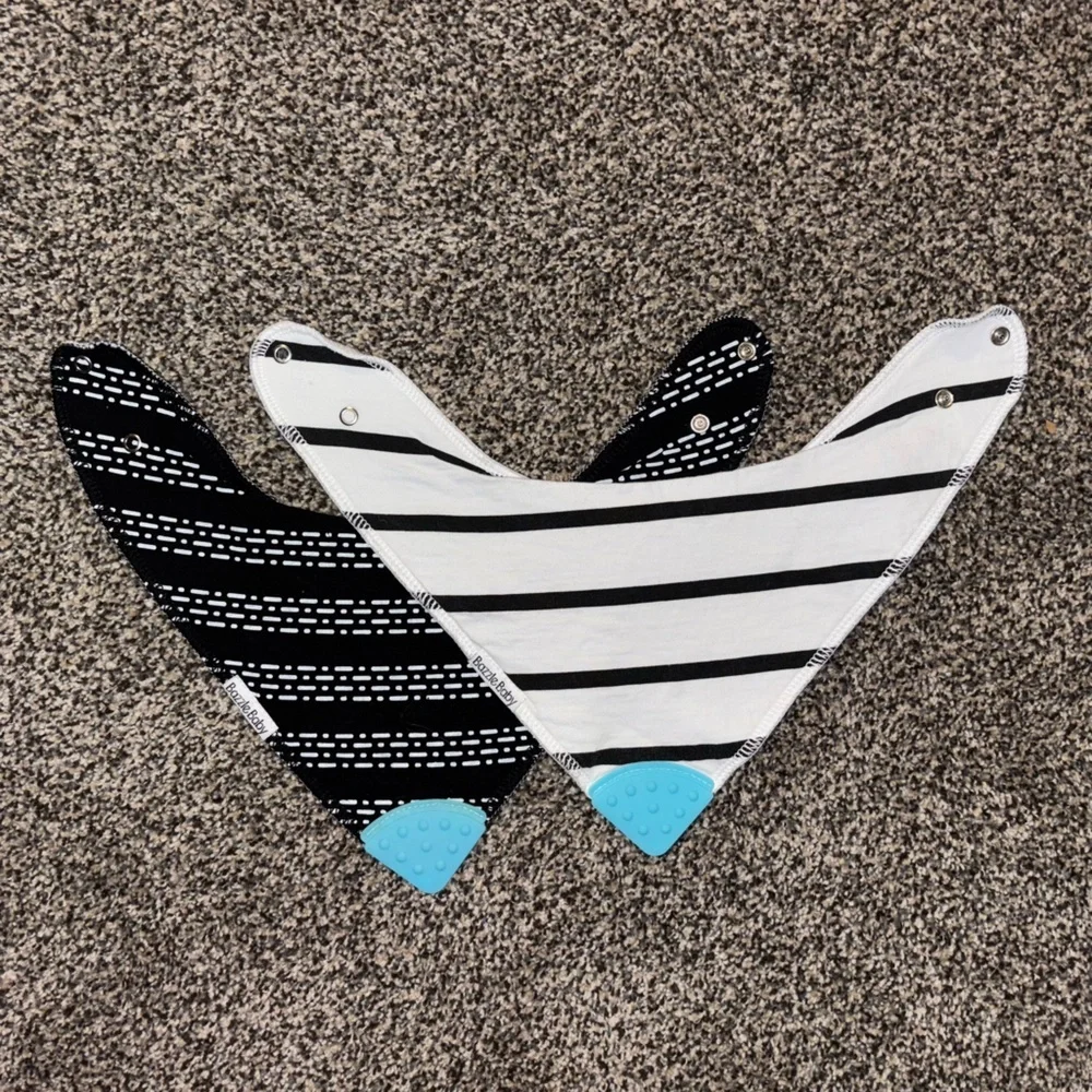 Baby Bazzle Black and White Sensory Teething Bib Set with teething chew feature